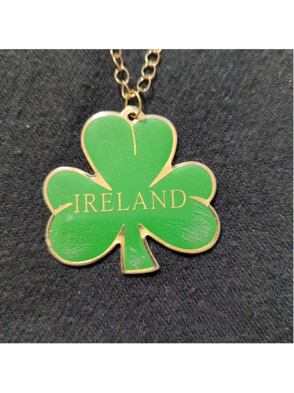 Gold Tone Green Ireland Shamrock Pendant Statement Necklace